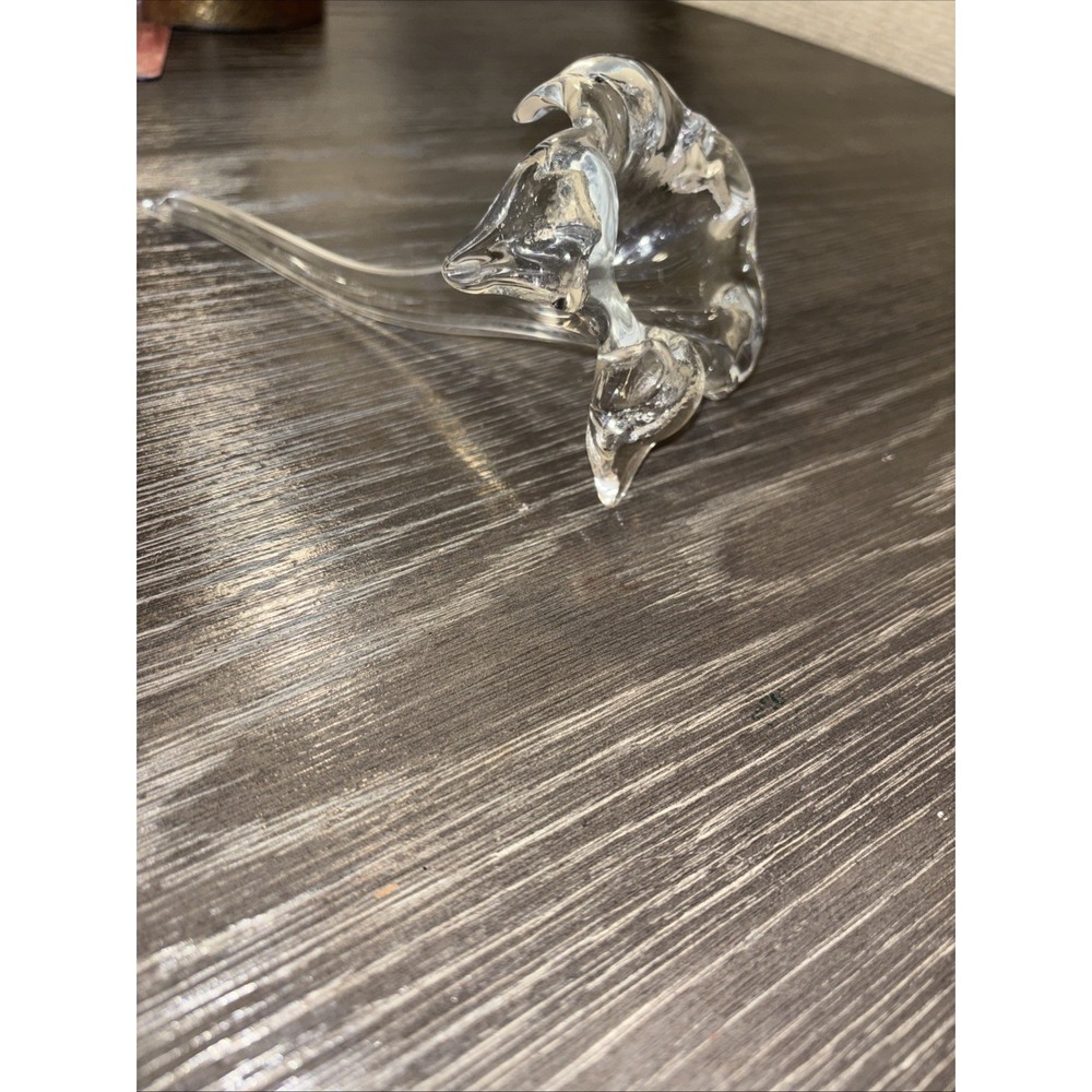 VTG Hand Blown  Clear Art Glass Lily Trumpet Flower‎ Bud Vase Floral 7"